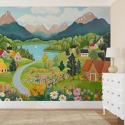 Fototapeta - Dedina v horách (147x102 cm)