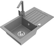 Mexen Pablo, granitový drez 752x436x161 mm, 1-komorový a šedá batéria Rita, šedá, 6510-71-670300-71