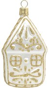 Bella Rose Sklenená vianočná ozdoba Chalúpka Biela Mat