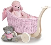 Kočík prútený pre bábiku ružový Gioco I.š. 46x hl. 33 x v. 30/45(cm)