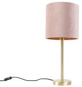 Romantická stolná lampa mosadzná s ružovým tienidlom 25 cm - Simplo