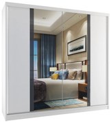 Šatníková skriňa 200 cm Belini biely mat s posuvnými dverami a zrkadlom  MV SZP1/2/W/W/S/HI