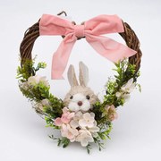 DECOLED Velikonoční věnec ve tvaru srdce, prům. 28x8x28 cm, proutí, květy a zajíc