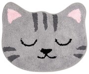 Šedá kúpeľňová predložka hlava mačičky Cat - 60*50*1 cm