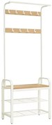 Vešiak na kabáty s lavicou a botníkom, biela farba, 183x72x33,7cm