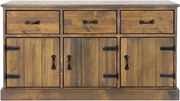Rustikálna veľká drevená komoda s 3 zásuvkami a 3 dvierkami 152x45x80