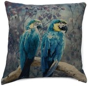 Zamatový vankúš s papagájmi modrá Ara - 45 * 45 * 15cm