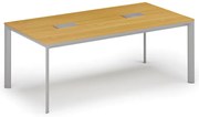 Rokovací stôl PRIMO INVITATION, 200x100 cm, buk + 2x stolná zásuvka TYP I, strieborná