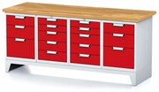 Dielenský stôl MECHANIC I, 2x 5 zásuvkový box a 2x 3 zásuvkový box na náradie, 16 zásuviek, 2000x685x880 mm, červené dvere
