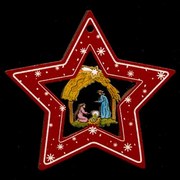 AMADEA Drevená ozdoba farebná hviezda s betlehemom 6 cm