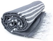 The One Towelling Plážová osuška Hamam Sultan - Antracit / biela | 100 x 180 cm