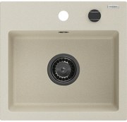 Mexen Milo, granitový drez 435x410x171 mm, 1-komorový, béžová s čiernym sifónom, 6505441000-69-B