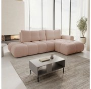 Rozkladacia rohová čalúnená sedacia súprava s úložným priestorom do tvaru L ALMADA pravá ružová