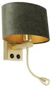 Nástenná lampa mosadz s oválnym zamatovým tienidlom zelená 25 cm - Brescia Combi
