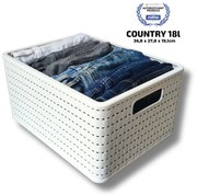 Plastový košík COUNTRY, rovný, biely (18 l – 37 x 28 x 19)