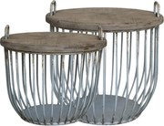 2ks zelený antik kovový coffee stolík s drevenou doskou Charlotte - Ø 57*48 cm