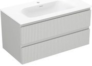 Mexen Rivel, kúpeľňová skrinka 90 cm s umývadlom Vela, 2 zásuvky, drážkovaná, sivá matná/biela, 91A20-09047-2-BFF62-W23M01