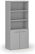 Kombinovaná kancelárska skriňa PRIMO GRAY, dvere na 2 poschodia, 800 x 420 x 1781 mm, sivá