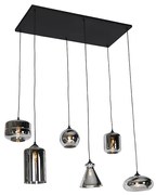 Art Deco závesné svietidlo čierne s dymovým sklom 6-žiarovkové - Wallace