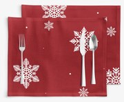 Goldea vianočné prestieranie na stôl 100% bavlnené plátno - snehové vločky na červenej - sada 2ks 30 x 40 cm