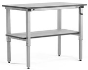 Manuálne nastaviteľný dielenský stôl MOTION, s policou, 150kg, 1200x600 mm