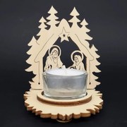 AMADEA Drevený svietnik betlehem, 10 cm