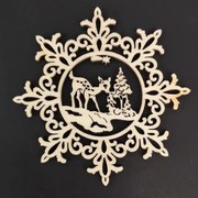 AMADEA Drevená ozdoba vločka so srncom 6 cm