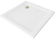 Mexen SLIM - Štvorcová sprchová vanička 90x90x5cm + zlatý sifón, biela, 40109090G