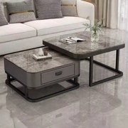 LuxuryForm DESIGN Konferenčný stolík ARAGON 70 × 70 / 60 × 60 cm – sivý / sivý mramor (set 2 ks)