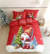 3 dielne Vianočné Flanelové obliečky 3D polycotton Červený Trpaslík 200x140cm+90x70cm