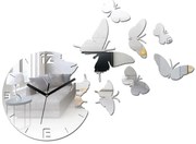 Nástěnné samolepící hodiny Motýl 28 cm zrcadlové