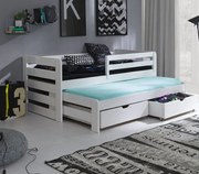 Detská posteľ z masívu borovice s prístelkou a šuplíky SANDRA - 200x90 cm - BIELA