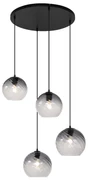 Závesné svietidlo Art Deco čierne s dymovým sklom okrúhle 4-svetlá - Bao