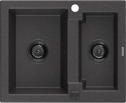 Mexen Carlos granitový 1,5-komorový drez 582 x 475 mm, Čierna škvrnitá, Sifón Čierna - 6518581500-76-B