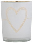 Bielo zlatý sklenený svietnik so srdiečkom vel.M - Ø 10*12,5cm