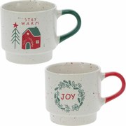 Súprava 2 kameninových stohovateľných hrnčekov Stay Warm/Joy 350 ml