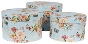 3ks modrý okrúhly box s kvetmi - Ø 24*16 / Ø 22*15 / Ø 21*13 cm