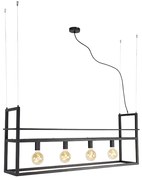 Inteligentné závesné svietidlo čierne s poličkou Veľké 4-žiarovkové vrátane Wifi G95 - Cage Rack