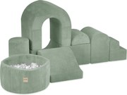 Ihrisko Zámok s bazénikom + 150 loptičiek (perleťové, strieborné), prémiový zelený menčester