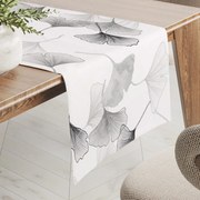 Biante Bavlnený behúň na stôl Sandra SA-512 Sivo-biele ginkgo listy na bielom 20x120 cm