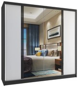 Šatníková skriňa 200 cm Belini čierny mat / biely mat s posuvnými dverami a zrkadlom  MV SZP1/1/B/W/B/HI