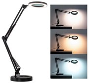 Brilagi - LED Stmievateľná stolná lampa s lupou LED/12W/5V 3000/4200/6000K čierna