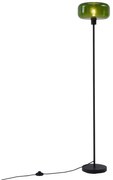 Retro stojacia lampa čierna so zeleným sklom - Bizle