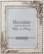 Krémový fotorámček s kvetinami a motýliky - 22*2*27 cm / 15*20 cm