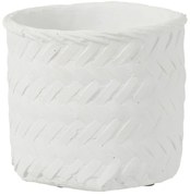 Biely cementový kvetináč s imitáciou bambusového výpletu XL - Ø 25*23 cm