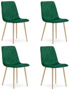 Set štyroch jedálenských stoličiek TURIN zamatové, tmavozelené / hnedé nohy (4 ks)