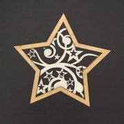 AMADEA Drevená ozdoba hviezda ornament dvojitá, 9 cm, český výrobok