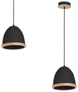 Závesné svietidlo Studio, 1x drevené/čierne kovové tienidlo, (fi 21cm), b/br