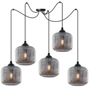 Závesné svietidlo Riffle Spider, 5x grafitové sklenené tienidlo