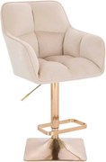 LuxuryForm DESIGN Barová stolička AMALFI VELUR na zlatej hranatej podstave - krémová